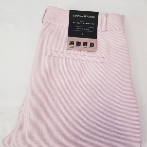 Banana Republic Modern Sloan Pink & White Striped Stretch Pants Size 8 Reg NWT - Picture 1 of 12